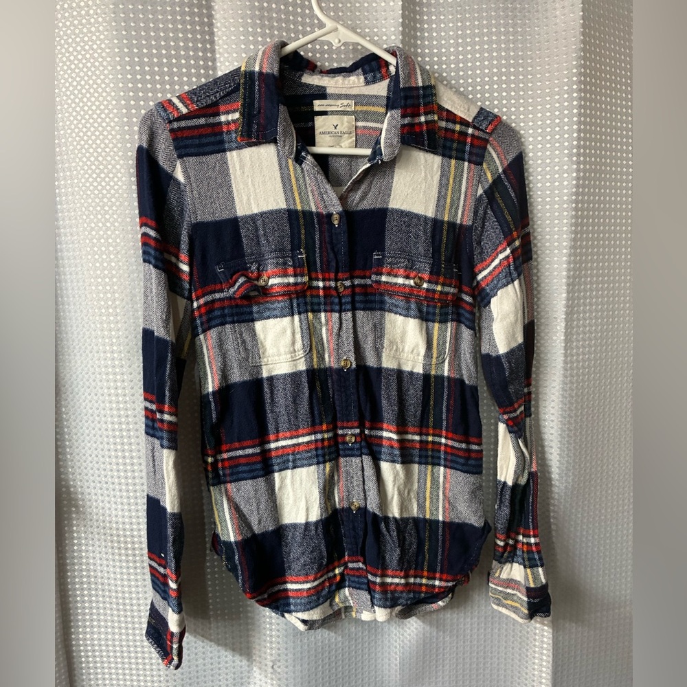American Eagle Blue and Red Plaid Shirt AHH-amazingly soft XS women’s